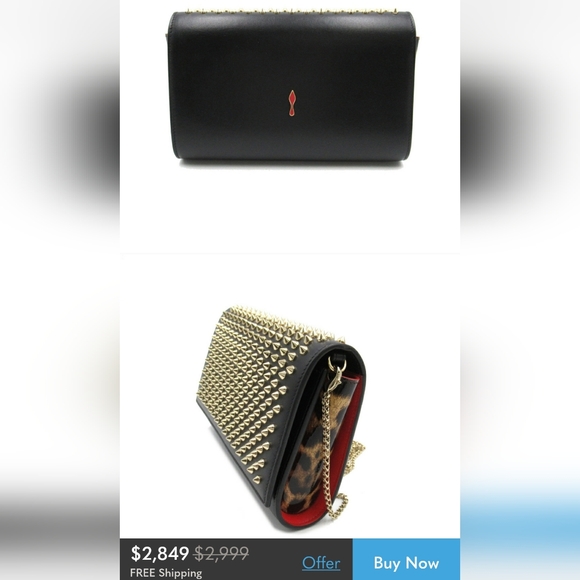 NWOT - Christian Louboutin gold spike leopard Paloma clutch/shoulder bag - Picture 16 of 16